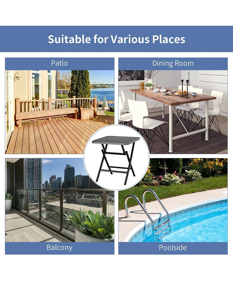 Gymax Patio Folding Square Dining Table Aluminum Frame Tempered Glass top