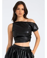 Miss Circle Women's Yara Faux Leather Slash Neck Tank Top