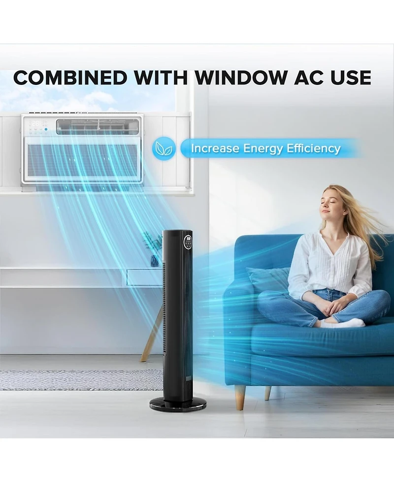 Zafro 36" Tower Fan for Bedroom, Bladeless Standing with 85° Oscillation, Quiet Cooling, Remote Control, 12H Timer, 3 Speeds, 4 Modes