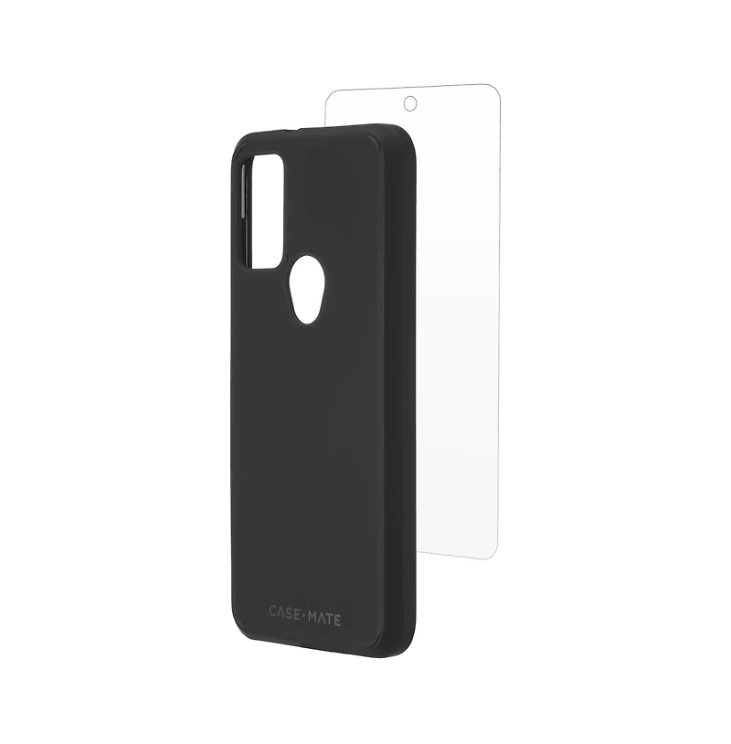 Case-Mate Protection Pack Tough Case and Glass Screen Protector for Motorola Moto G Play (2023)-Black