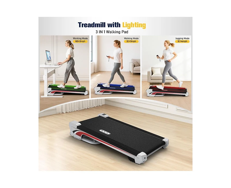 Redliro Walking Pad Under Desk Mini Treadmill with 6% Incline & Remote Control & Led Display & Lights, 265 Lbs Capacity