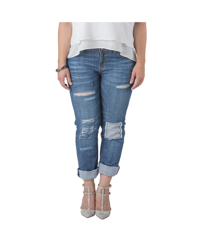Standards & Practices Plus Women Distressed And Patched Boyfriend Jeans