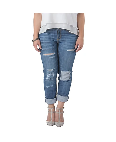 Standards & Practices Plus Women Distressed And Patched Boyfriend Jeans