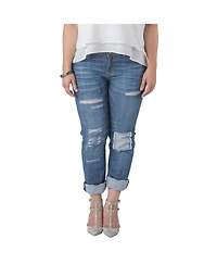 Standards & Practices Plus Women Distressed And Patched Boyfriend Jeans