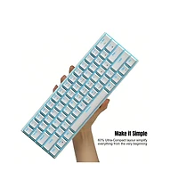 Risokeys 60% Wired Mechanical Gaming Keyboard, Ice Blue Led Backlit 61 Keys Mini Wired Office Keyboard For Windows Laptop (Black-White, Red Switches)