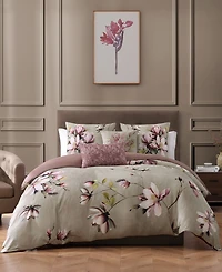 Bebejan Purple Lilies Bedding 5 Piece King Size Reversible Comforter Set