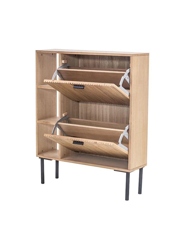 Nordlys - 2-Drawer Shoe Cabinet in Solid Wood and Metal Exotic Boho Entry