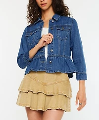 Kancan Women's Classic Fit Peplum Denim Collared Jacket
