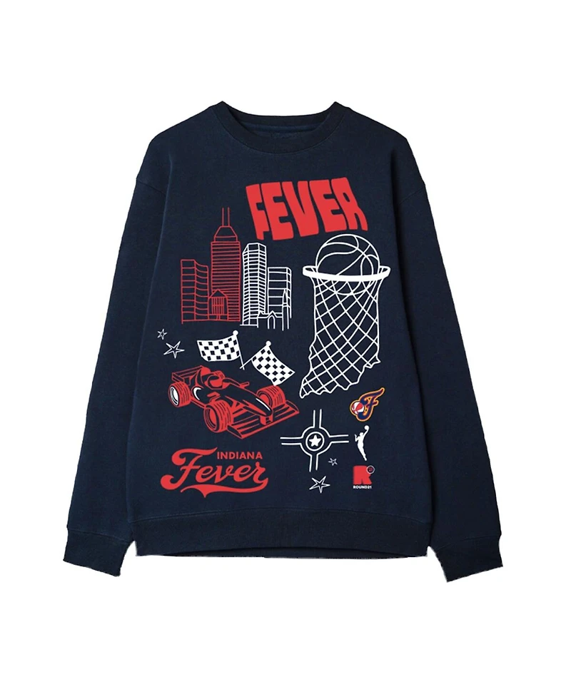 Round21 Men's and Women's Navy Indiana Fever Wallpaper Pullover Sweatshirt