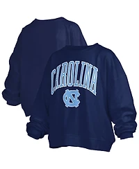Pressbox Women's Navy North Carolina Tar Heels Janise Arch Over Logo Waist Length Oversized Pullover Sweatshirt