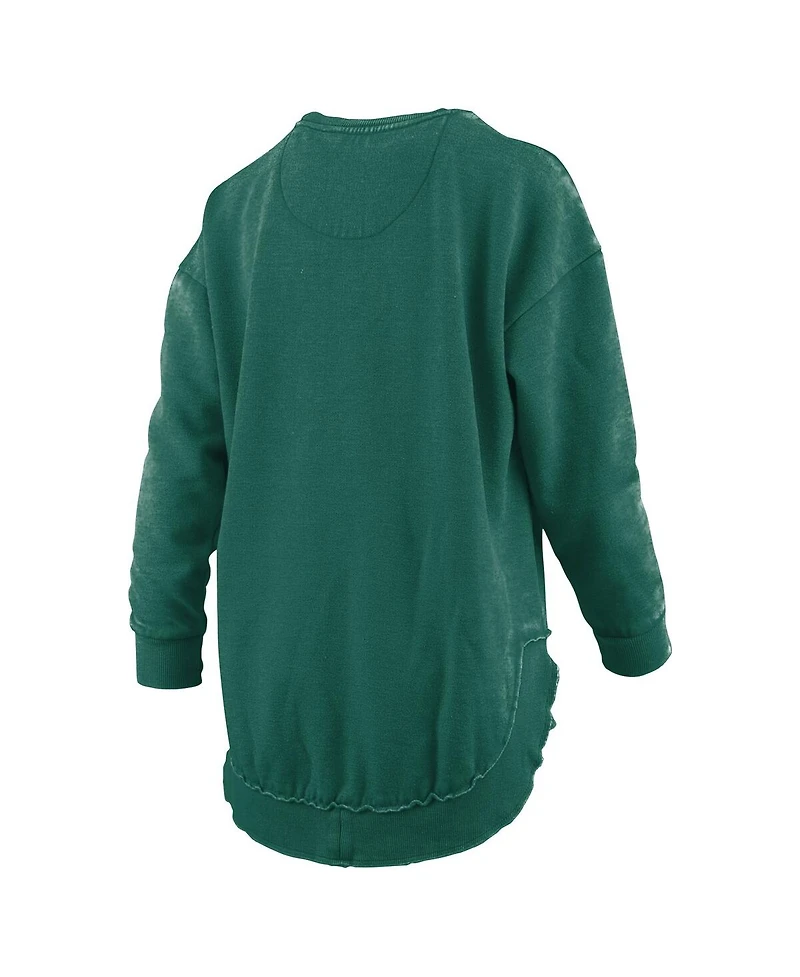 Pressbox Women's Green Miami Hurricanes Melange Poncho Vintage Fleece Long Sleeve Pullover Sweatshirt