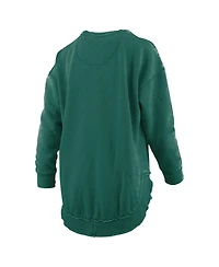 Pressbox Women's Green Miami Hurricanes Melange Poncho Vintage Fleece Long Sleeve Pullover Sweatshirt