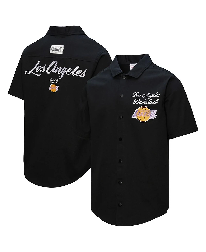 Mitchell & Ness Men's Black Los Angeles Lakers Hardwood Classics Camp Shirt