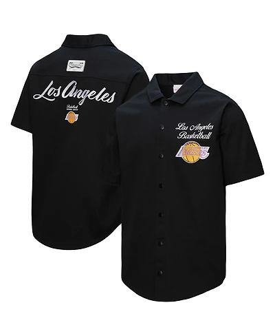 Mitchell & Ness Men's Black Los Angeles Lakers Hardwood Classics Camp Shirt
