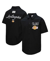 Mitchell & Ness Men's Black Los Angeles Lakers Hardwood Classics Camp Shirt