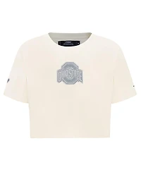 Pro Standard Women's Cream Ohio State Buckeyes Reverse French Terry Boxy Cropped T-Shirt