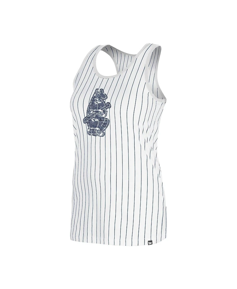 New Era Women's White Chicago Cubs Gameday Pinstripe Tank Top