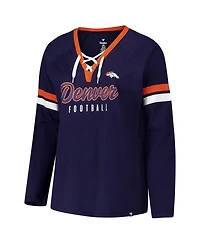 Fanatics Women's Navy Denver Broncos Plus Won Done Lace-Up V-Neck Long Sleeve T-Shirt