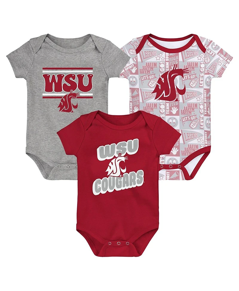 Outerstuff Newborn 3-Pack Crimson Washington State Cougars Sunday Comics Bodysuit Set