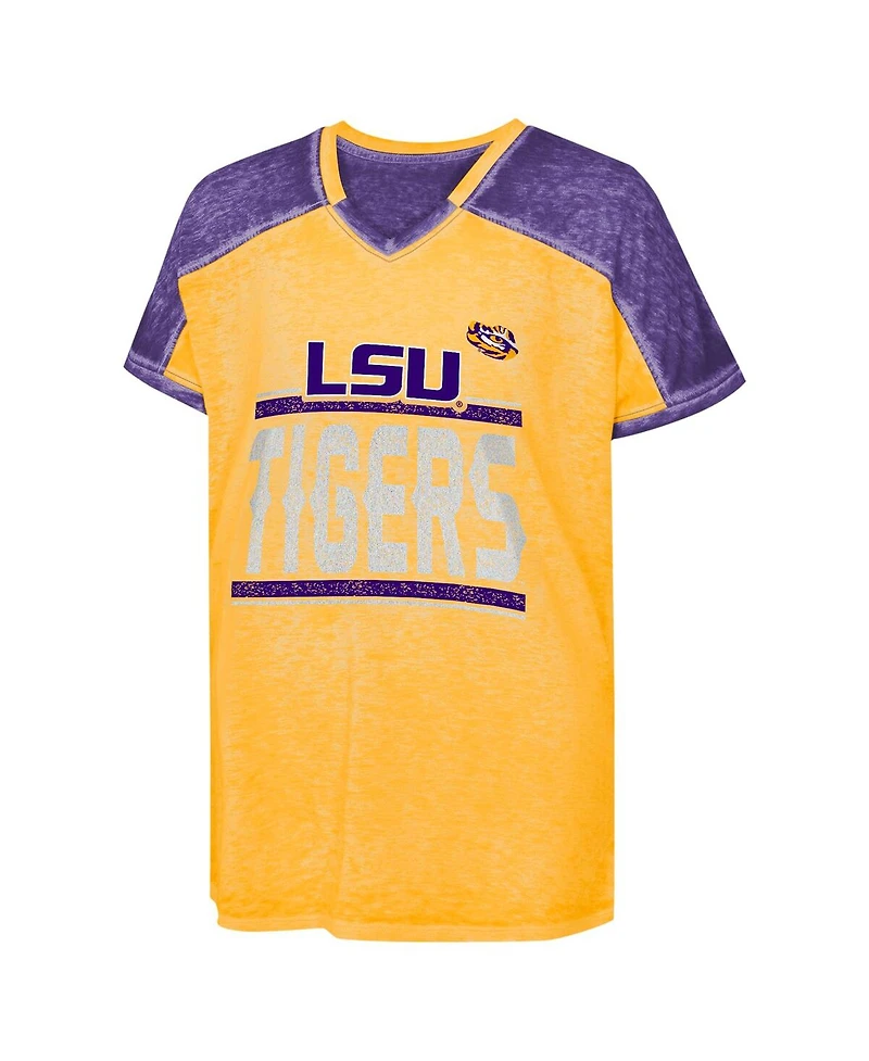 Outerstuff Big Girls Purple Lsu Tigers Up for Anything Color Block Dolman V-Neck T-Shirt