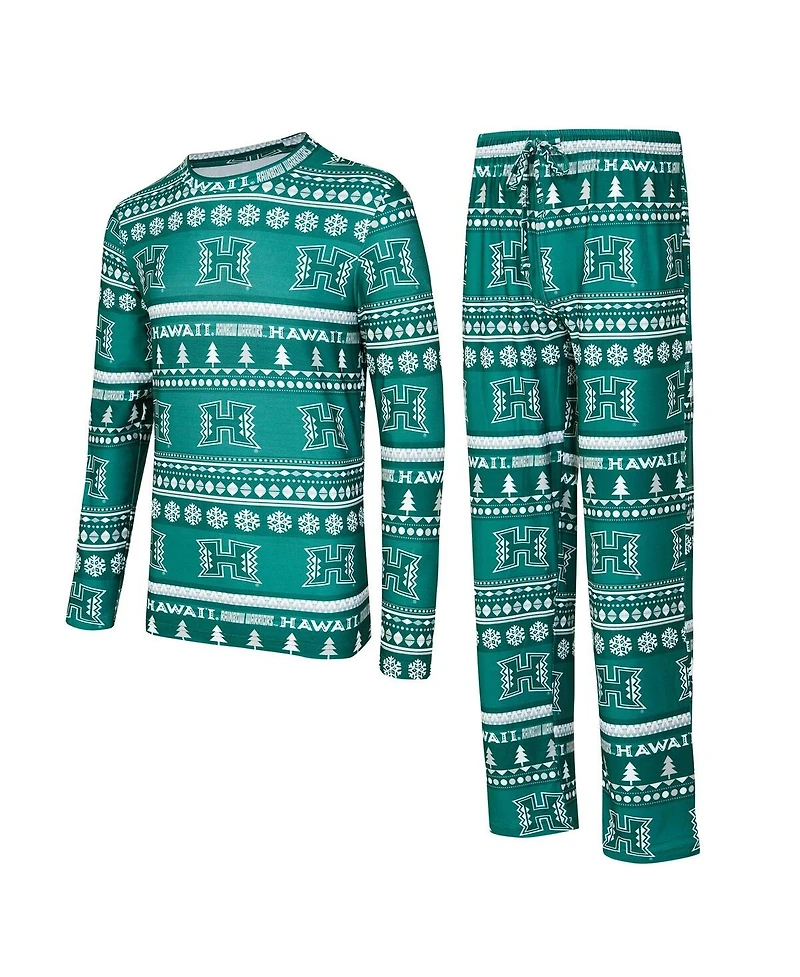Concepts Sport Men's 2-Pieace Green Hawaii Rainbow Warriors Swivel Long Sleeve Top and Pants Sleep Set