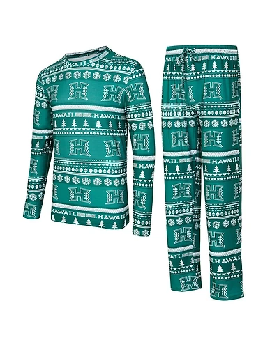 Concepts Sport Men's 2-Pieace Green Hawaii Rainbow Warriors Swivel Long Sleeve Top and Pants Sleep Set