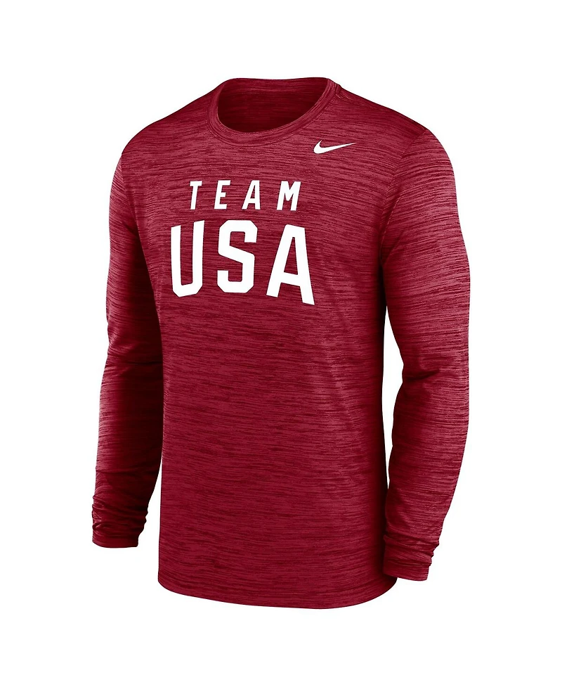 Nike Men's Red Team Usa Training Velocity Long Sleeve Performance T-Shirt