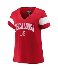 Profile Women's Heather Crimson Alabama Tide Plus Arched City Sleeve Stripe V-Neck T-Shirt