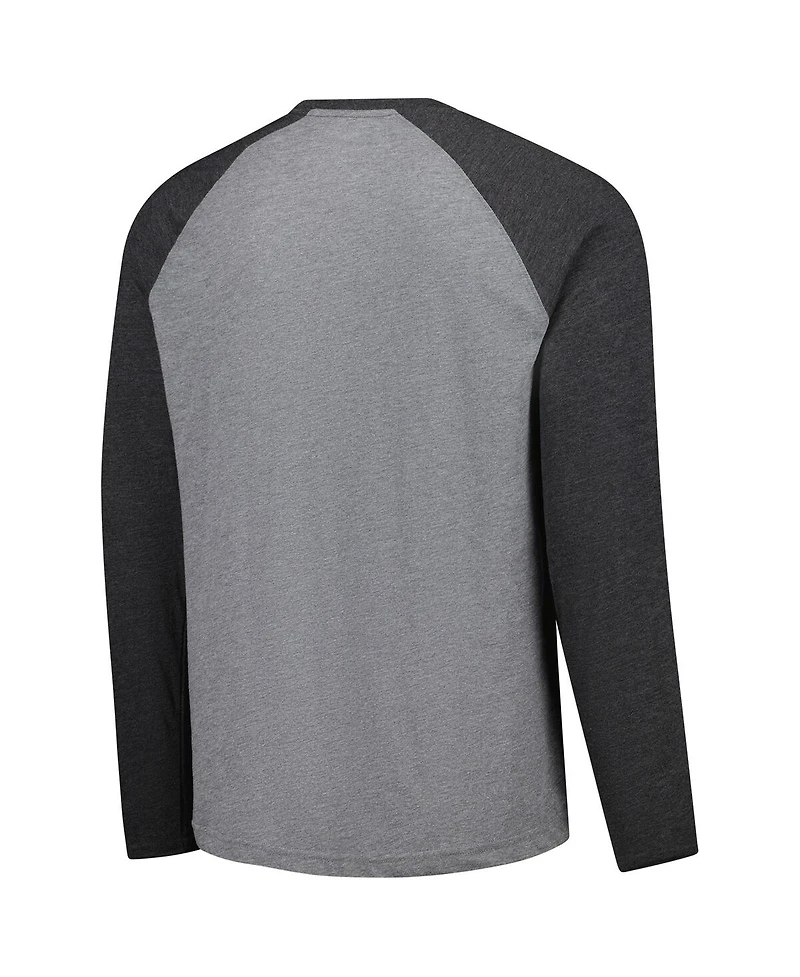 Fanatics Men's Heather Gray/Heather Charcoal San Diego Padres Weathered Logo Tri-Blend Raglan Long Sleeve T-Shirt