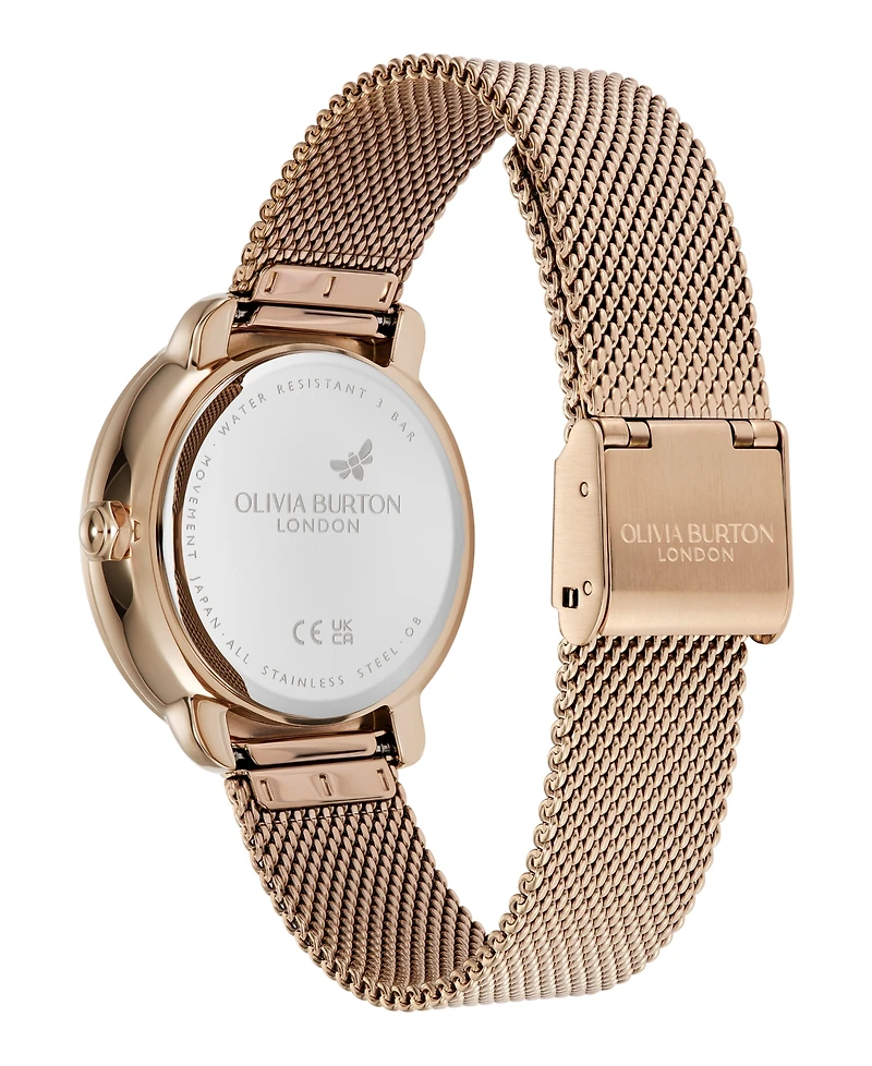 Olivia Burton Women's Moonphase Rose Gold Tone Stainless Steel Mesh Bracelet Watch, 34mm