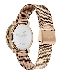 Olivia Burton Women's Moonphase Rose Gold Tone Stainless Steel Mesh Bracelet Watch, 34mm