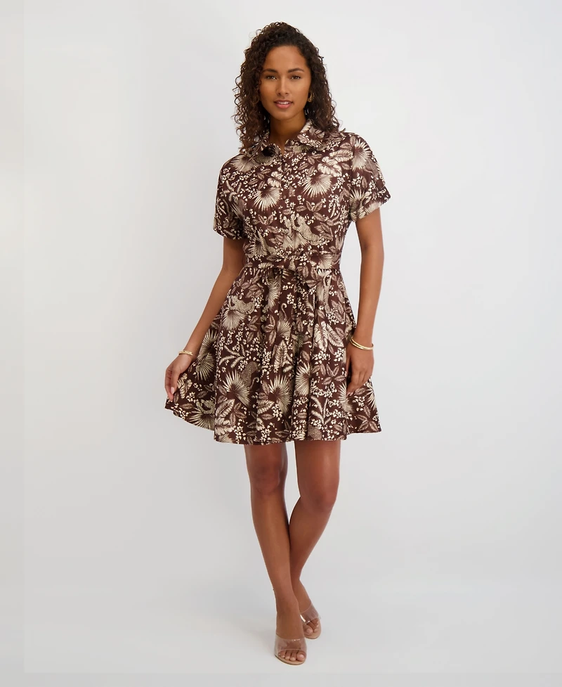 kensie Women's Printed Short-Sleeve Shirtdress