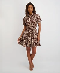 kensie Women's Printed Short-Sleeve Shirtdress