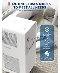 8,000 Btu Portable Ac, 3-in-1 Quiet Cooling Unit with Remote for 350 Sq.Ft, White