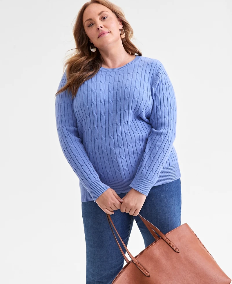 Style & Co Plus Cotton Cable-Knit Crewneck Sweater, Macy's Exclusive