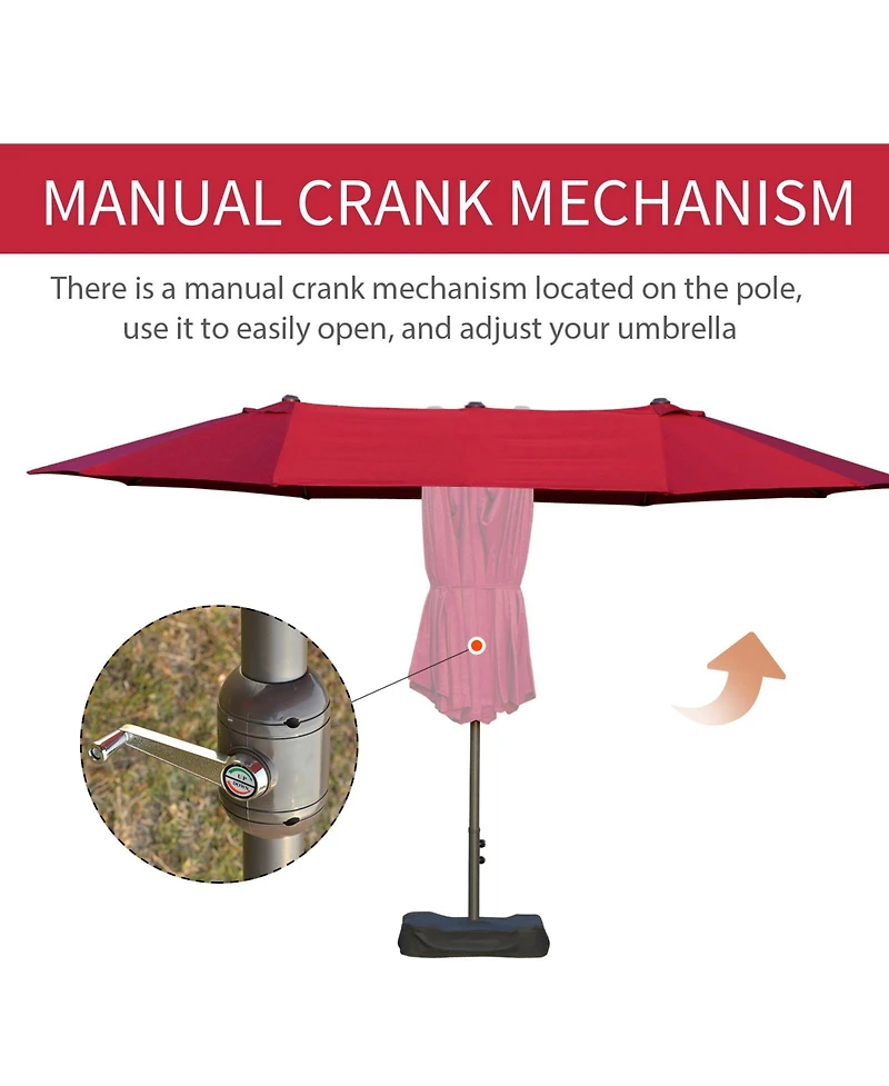 Flynama Patio Umbrella 15' Steel Rectangular Outdoor Double Sided Market with base, Sun Protection & Easy Crank