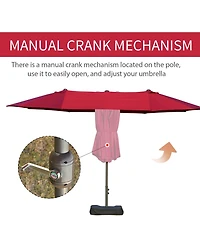 Flynama Patio Umbrella 15' Steel Rectangular Outdoor Double Sided Market with base, Sun Protection & Easy Crank