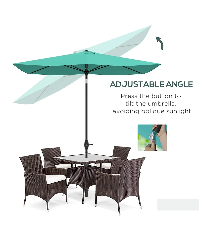 Flynama 6.5' x 10' Rectangular Market Umbrella with Crank and Push Button Tilt