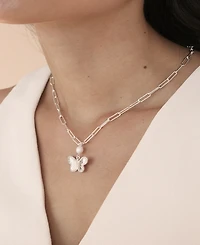 Ettika Butterfly Cultured Pearl Chain Necklaces