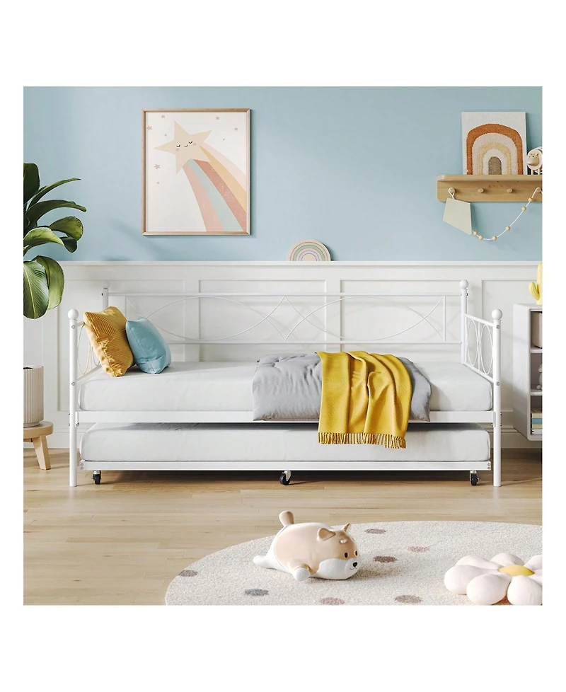 gaomon Metal Twin Daybed and Trundle Set, Size, Steel Slat Support, Multifunctional Frame for Bedroom, Living Room, Guest Room