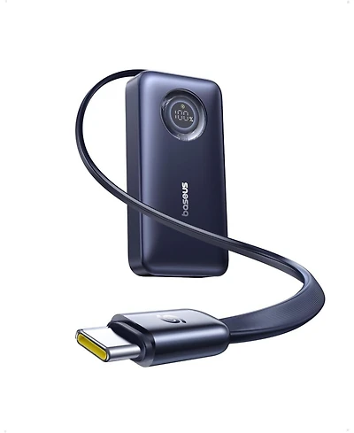 Baseus Enercore Power Bank, 10000mAh Fast Charging Portable Charger Built-in 45W Retractable Usb-c Cable, Battery Pack for iPhone 16/15, Samsung, iPad