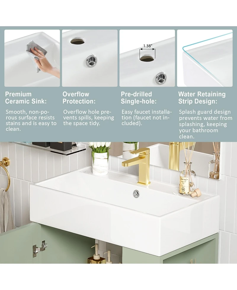 Casainc 21.6" Bathroom Vanity Combo Cabinet with Single Ceramic Sink and Left Side Storage