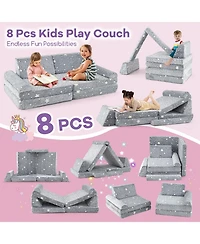 Slickblue 8-Piece Modular Kids Play Couch Sofa with Glow-in-the-Dark Accents – Fun and Safe Seating for Toddlers