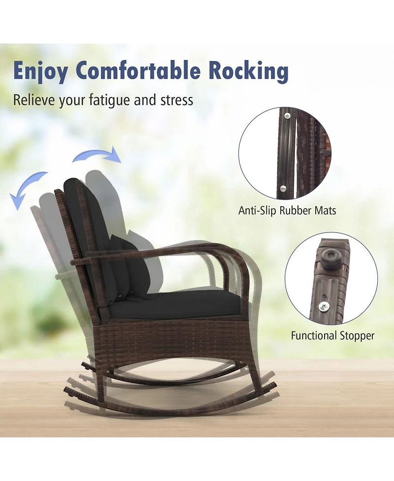 Slickblue 3-Piece Pe Wicker Rocking Chair Patio Set with Tempered Glass Table – Ideal for Poolside, Backyard, or Porch