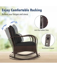 Slickblue 3-Piece Pe Wicker Rocking Chair Patio Set with Tempered Glass Table – Ideal for Poolside, Backyard, or Porch