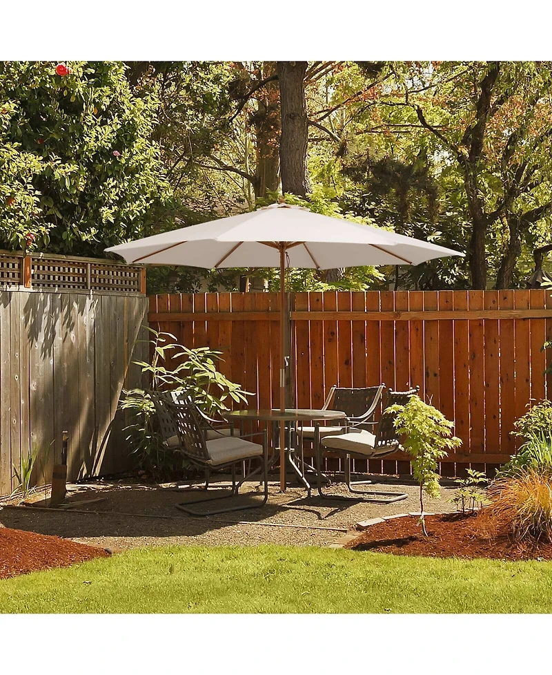 Mecale 10 Feet Patio Umbrella with 8 Wooden Ribs and 3 Adjustable Heights