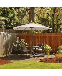 Mecale 10 Feet Patio Umbrella with 8 Wooden Ribs and 3 Adjustable Heights