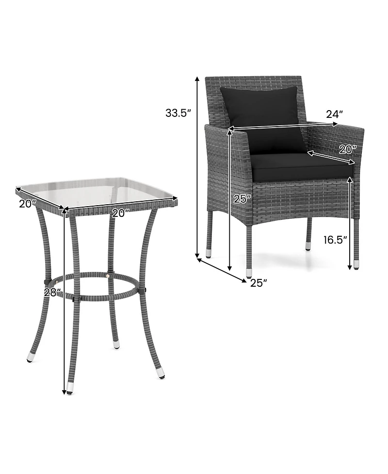 Slickblue Comfortable 3-Piece Patio Conversation Set with Soft Cushions and Glass-Top Coffee Table for Outdoor Use