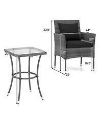 Slickblue Comfortable 3-Piece Patio Conversation Set with Soft Cushions and Glass-Top Coffee Table for Outdoor Use