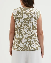 Ella Rafaella Plus Tropical Print Lace-Up Sleeveless Tank Top